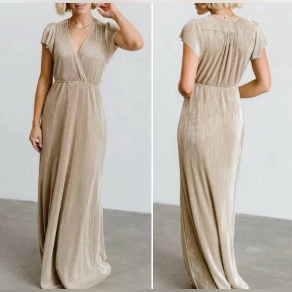 Baltic Born Gold Athena Pleated Maxi Dress XS